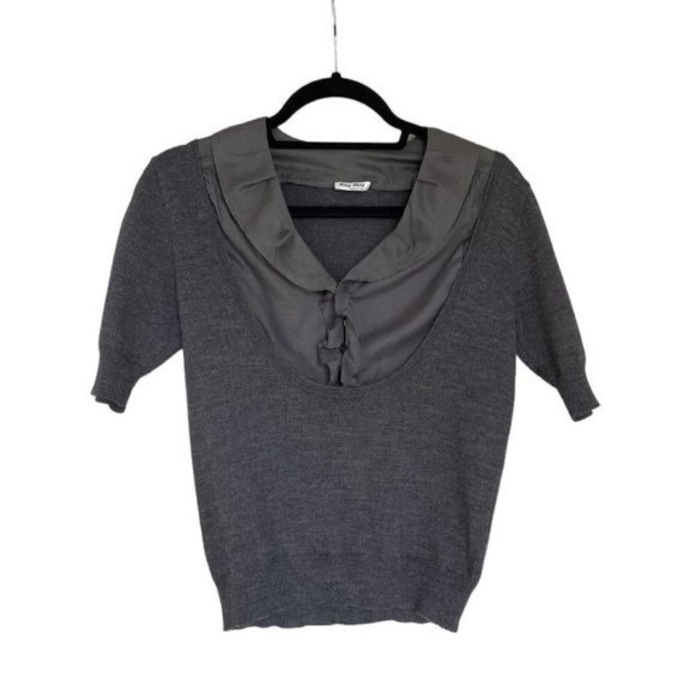 MIU MIU Vintage Sweater / Blouse w Short Sleeves Scoop Neck and Button Up Collar